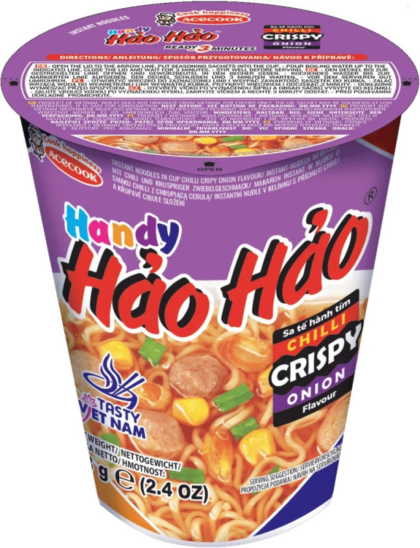detail HAO HAO HANDY Instantní Nudle V Kelímku Chilli S Křupavou Cibulkou 68g